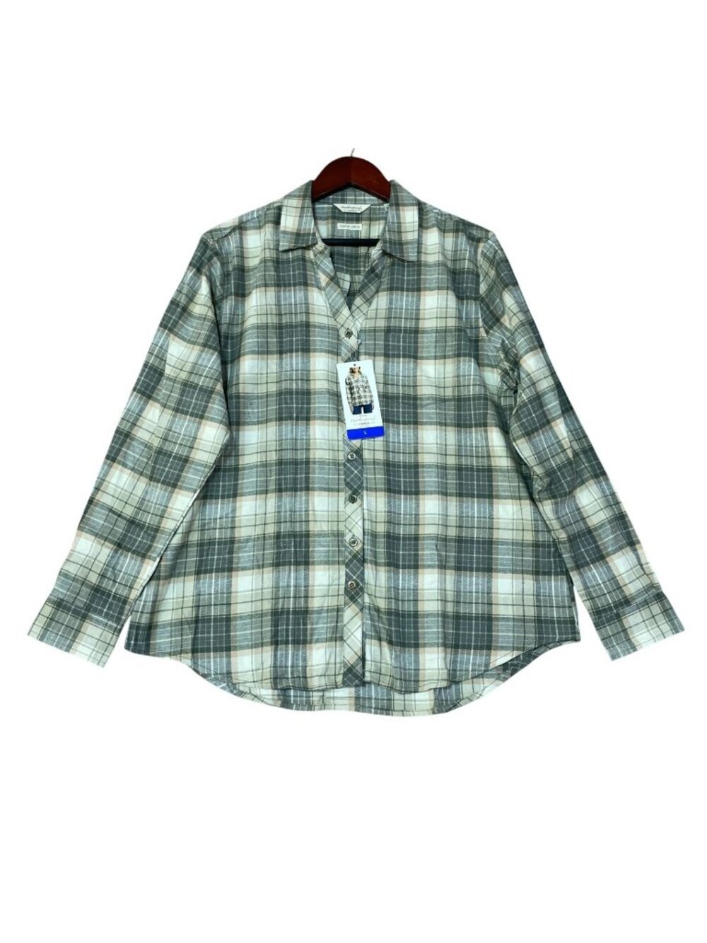 NWT Weatherproof Vintage Women's L Plaid Button Front Long Sleeve Flannel Shirt